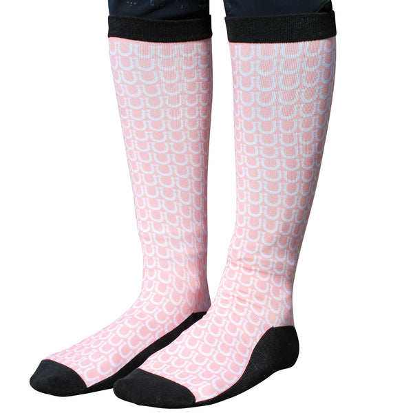 ‘Pale Pink Shoe’ Horse Riding Socks - Two White Socks
